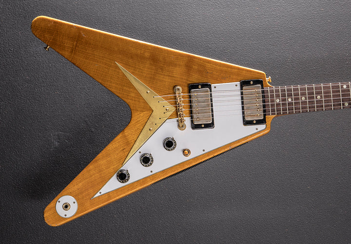 1958 Korina Flying V Reissue (White Pickguard) Heavy Aged - Antique Natural