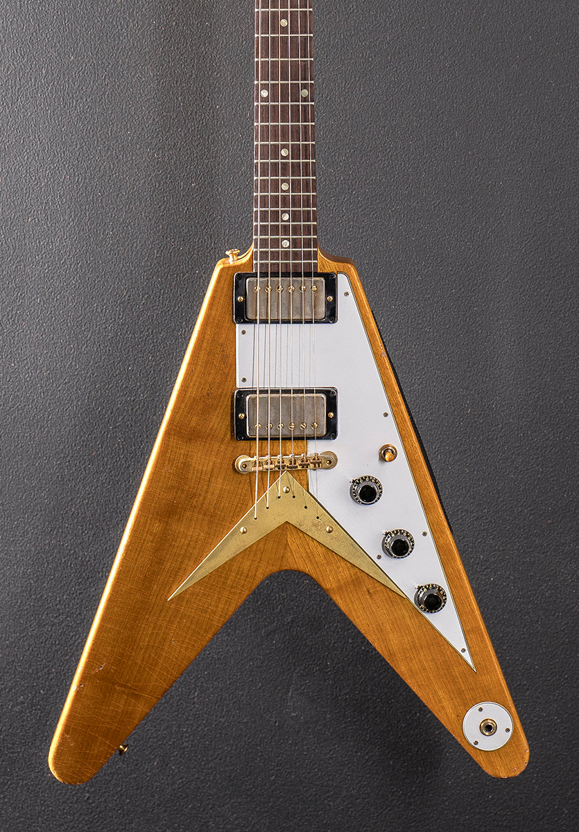 1958 Korina Flying V Reissue (White Pickguard) Heavy Aged - Antique Natural