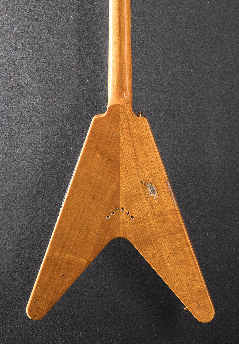 1958 Korina Flying V Reissue (White Pickguard) Heavy Aged - Antique Natural