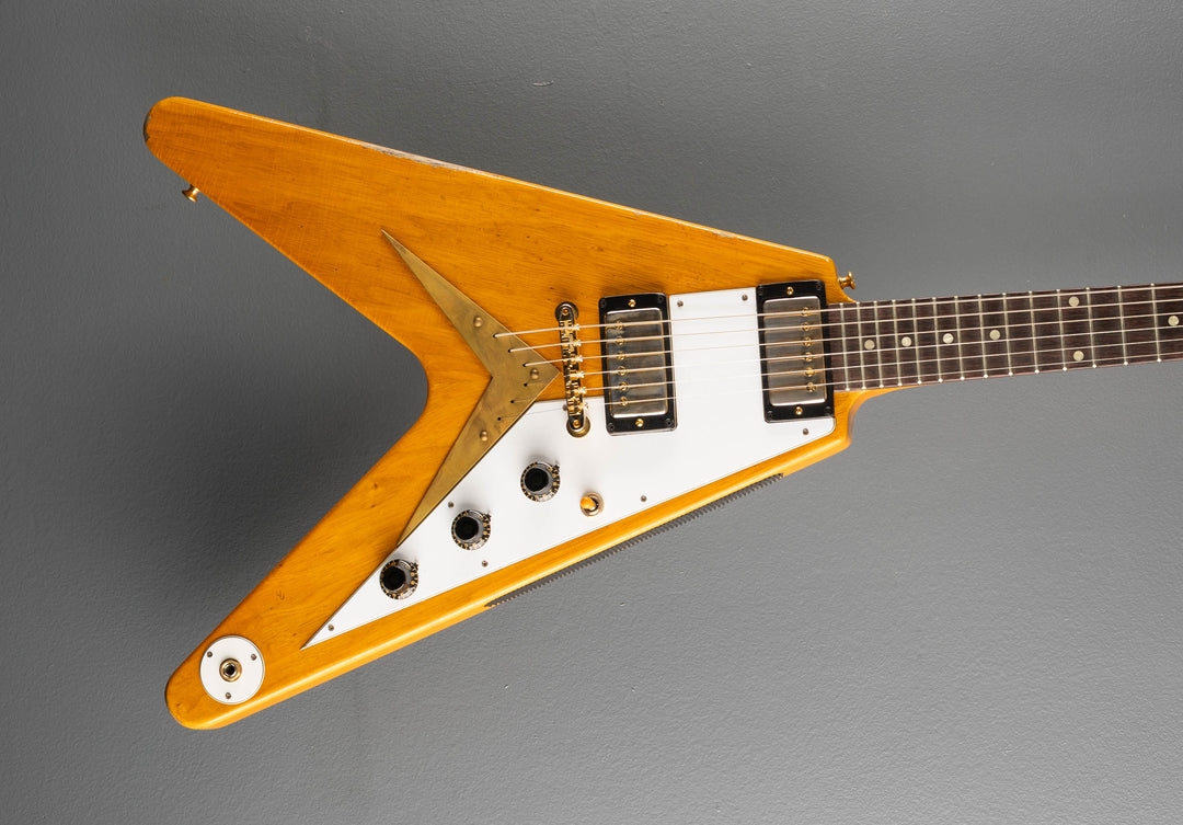 1958 Korina Flying V Reissue (White Pickguard) Heavy Aged - Antique Natural