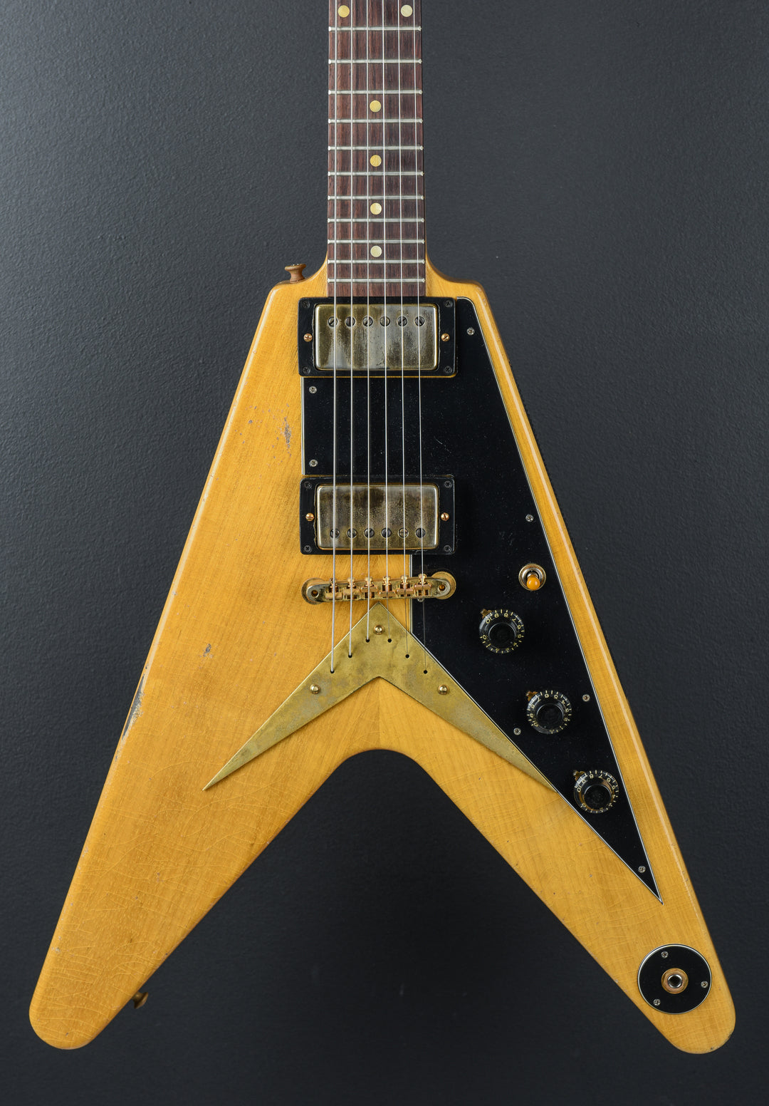 1958 Korina Flying V Reissue (Black Pickguard) Heavy Aged - Antique Natural